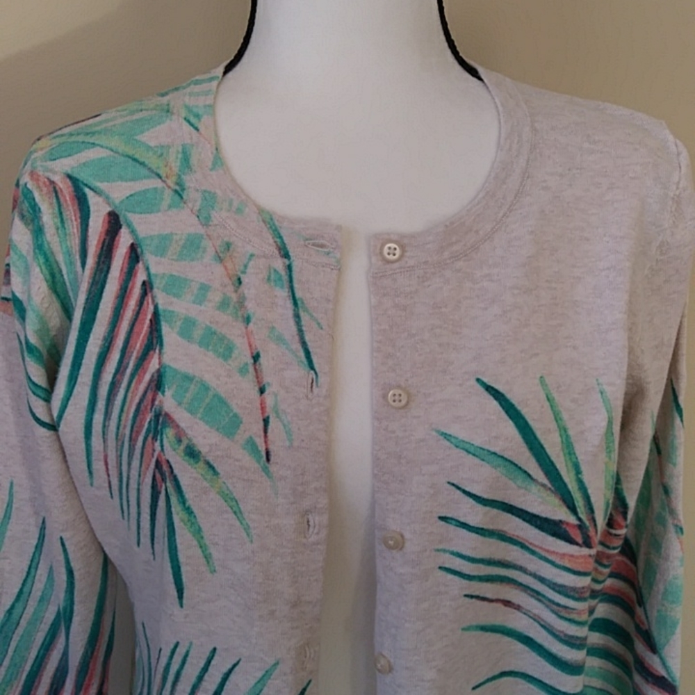 Merona Tropical Palm Leaf Print Heathered Button Up Cardigan Sweater MEDIUM Tan - Picture 5 of 15